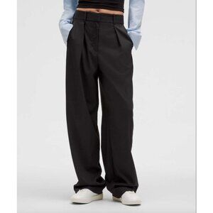 Lululemon Womens 12 Black Pleat Front High Rise Trouser Wide Leg Pants